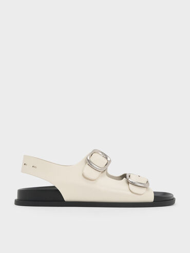Buckled Double-Strap Slingback Sandals, Chalk, hi-res