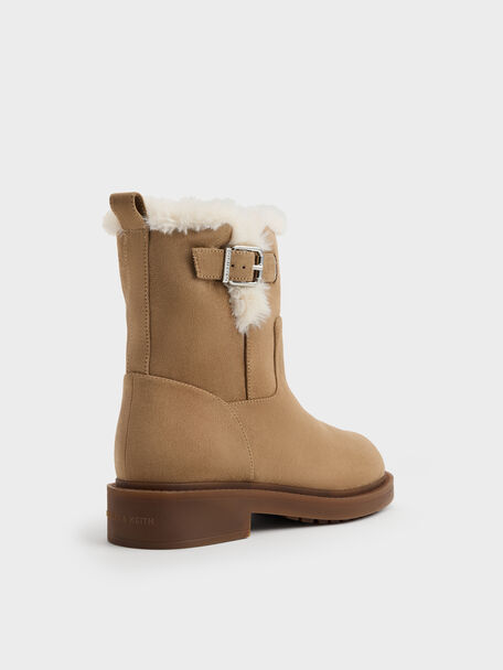 Joni Faux Suede Fur-Trim Ankle Boots, Sand, hi-res