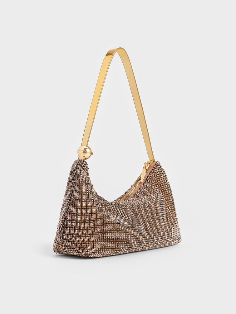 Crystal-Embellished Two-Way Bag, Gold, hi-res
