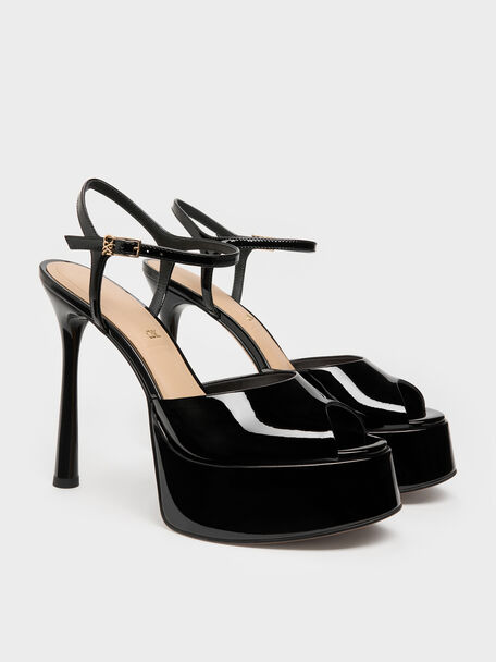 Francesca Patent Leather Peep-Toe Platform Heels, Black Patent, hi-res