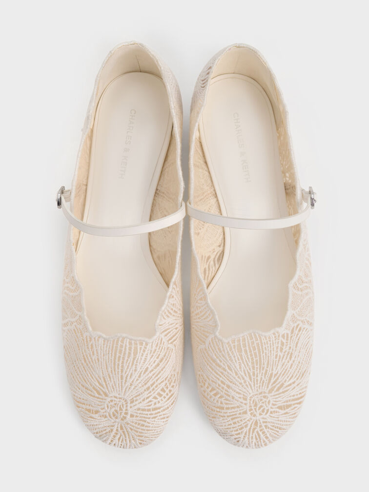 Meja Floral Mary Jane Flats, White, hi-res