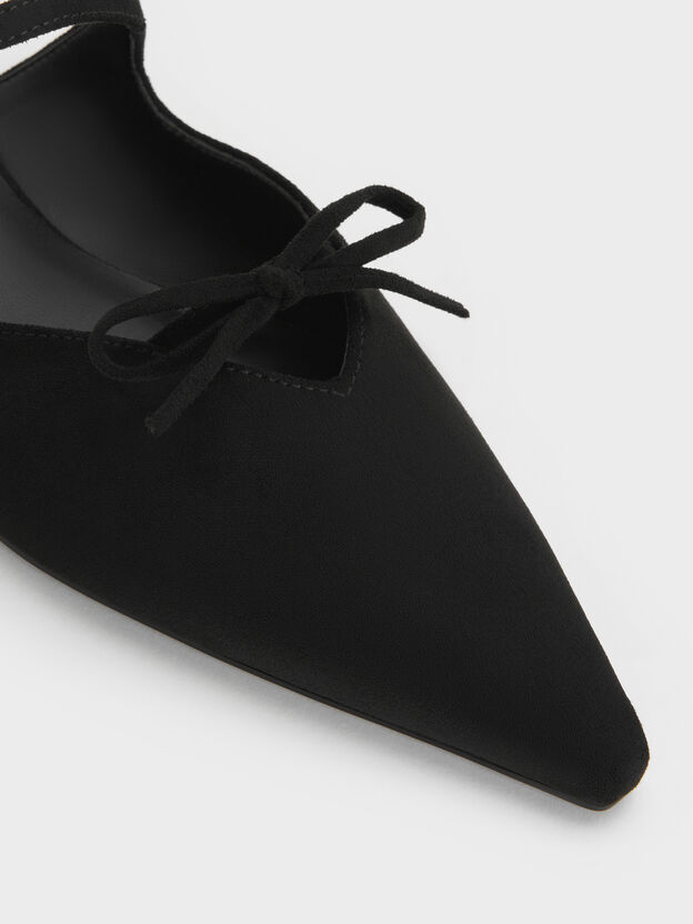 Faux Suede Bow Mary Jane Mules, Black Textured, hi-res