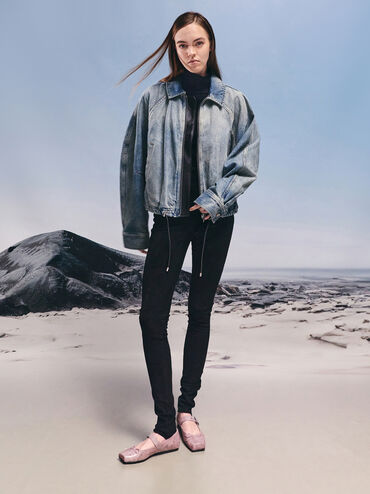 Myler Crinkle-Effect Bow Square-Toe Buckled Mary Janes, Pink, hi-res