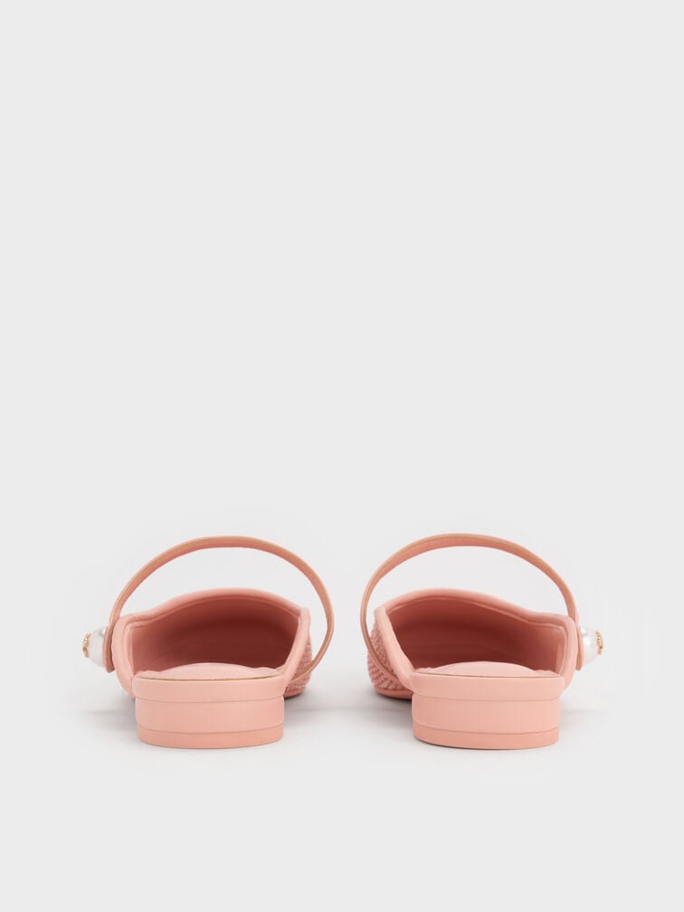 Aeryn Raffia Pearl-Embellished Slip-On Mary Janes, Peach, hi-res