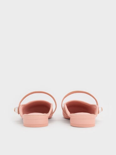 Aeryn Raffia Pearl-Embellished Slip-On Mary Janes, Peach, hi-res