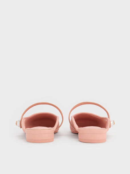 Aeryn Raffia Pearl-Embellished Slip-On Mary Janes, Peach, hi-res