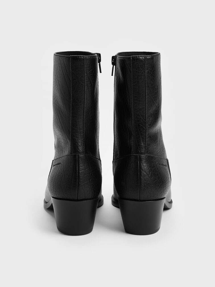 Crinkle-Effect Tapered Ankle Boots, Black, hi-res