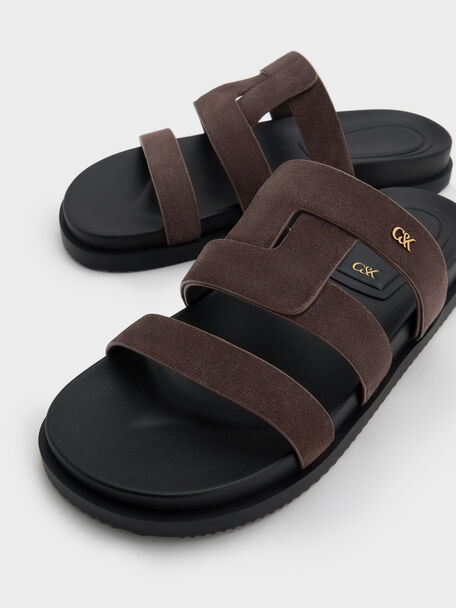 Petina Suede Flatform Sandals, Dark Brown Textured, hi-res