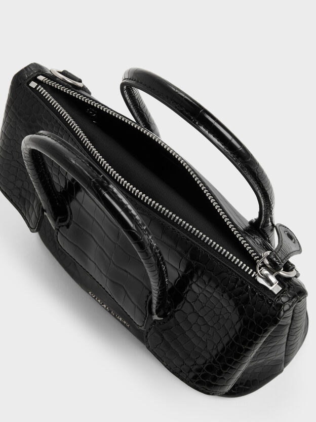 Aveline Croc-Effect Front-Flap Crossbody Bag, Black Croco, hi-res