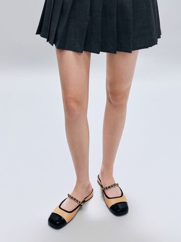 Patent Two-Tone Chain-Strap Mules, Sand, hi-res
