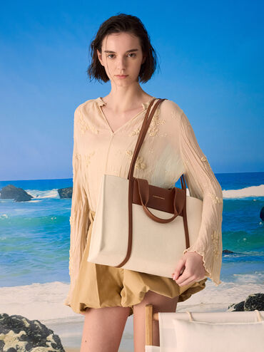 Shalia Canvas Tote Bag, Beige Canvas, hi-res
