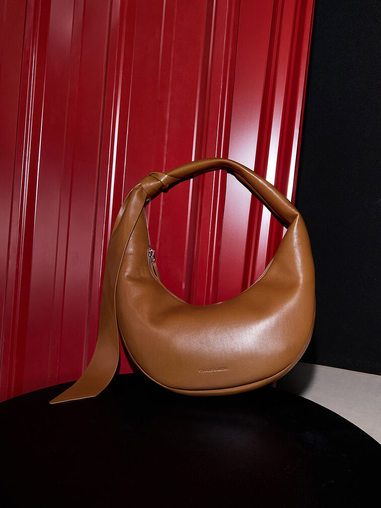 Mini Toni Knotted Crescent Hobo Bag, Chocolate, hi-res