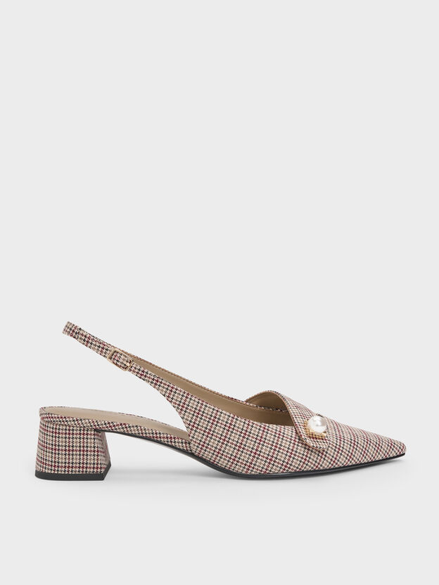 Marie Checkered Pearl Slingback Pumps, Multi, hi-res