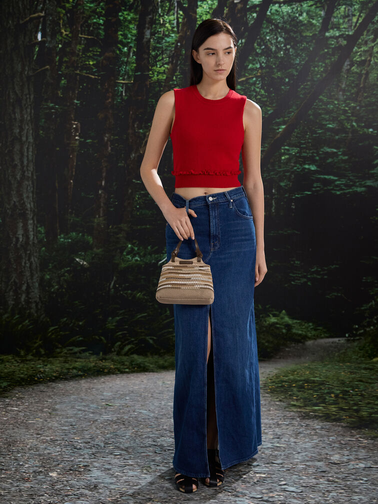 Mini Ida Multi-Stripe Knitted Tote Bag, Multi Brown, hi-res