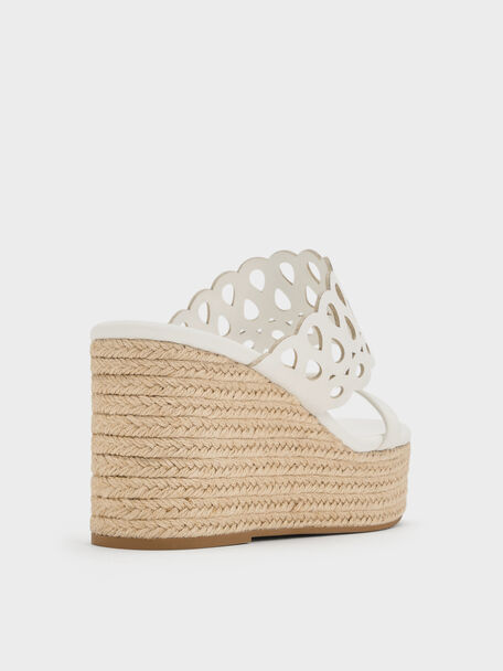 Cut-Out Espadrille Wedges, White, hi-res