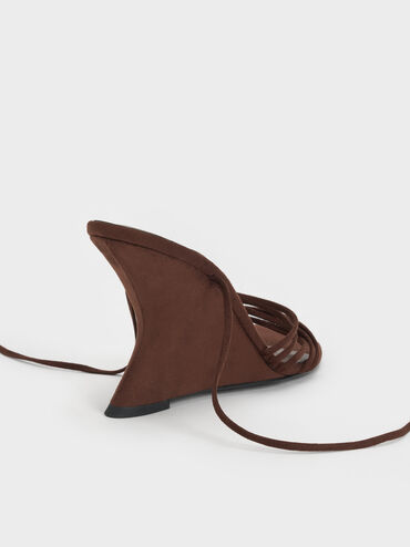 Noona Faux Suede Strappy Wedges, Dark Brown Textured, hi-res