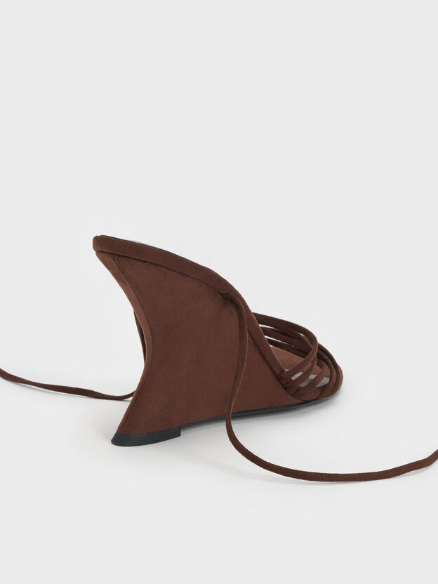 Noona Faux Suede Strappy Wedges, Dark Brown Textured, hi-res
