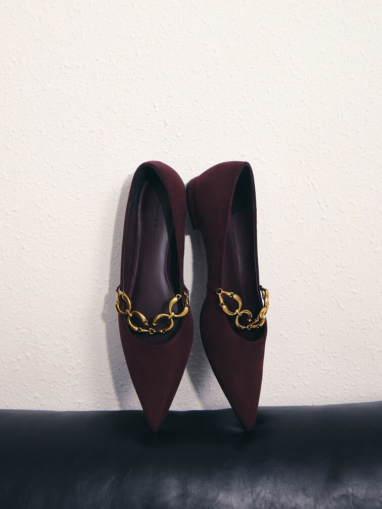 Faux Suede Metallic-Accent Ballet Flats, Burgundy, hi-res