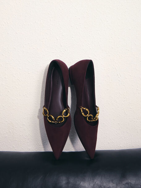 Faux Suede Metallic-Accent Ballet Flats, Burgundy, hi-res