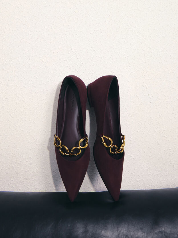 Faux Suede Metallic-Accent Ballet Flats, Burgundy, hi-res