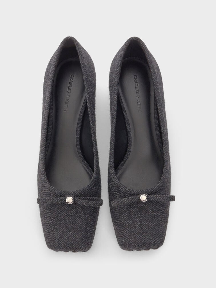 Felt Bow Metallic-Accent Square-Toe Block-Heel Pumps, Dark Grey, hi-res