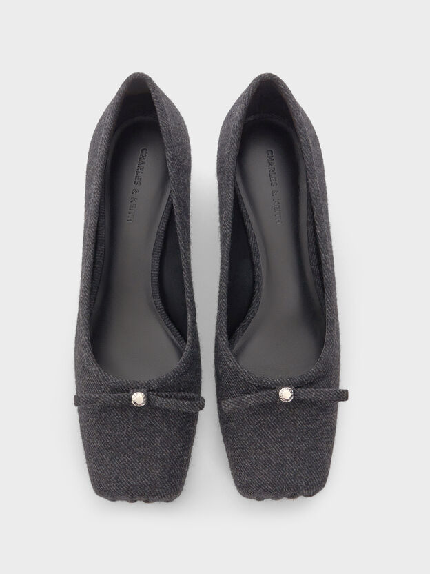 Felt Bow Square-Toe Pumps, Dark Grey, hi-res