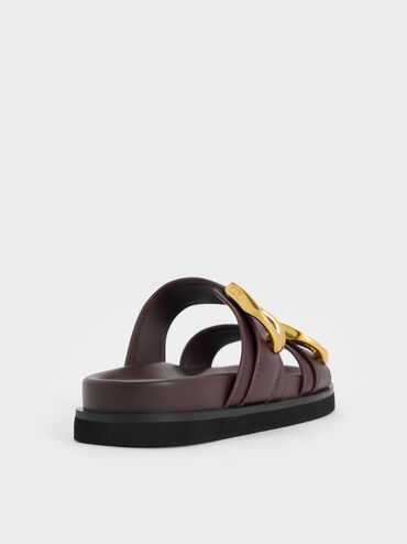 Gabine Gold-Buckle Leather Slides, Plum, hi-res