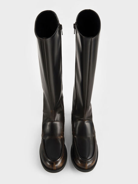 Jagger Knee-High Loafer-Boots, Dark Brown, hi-res