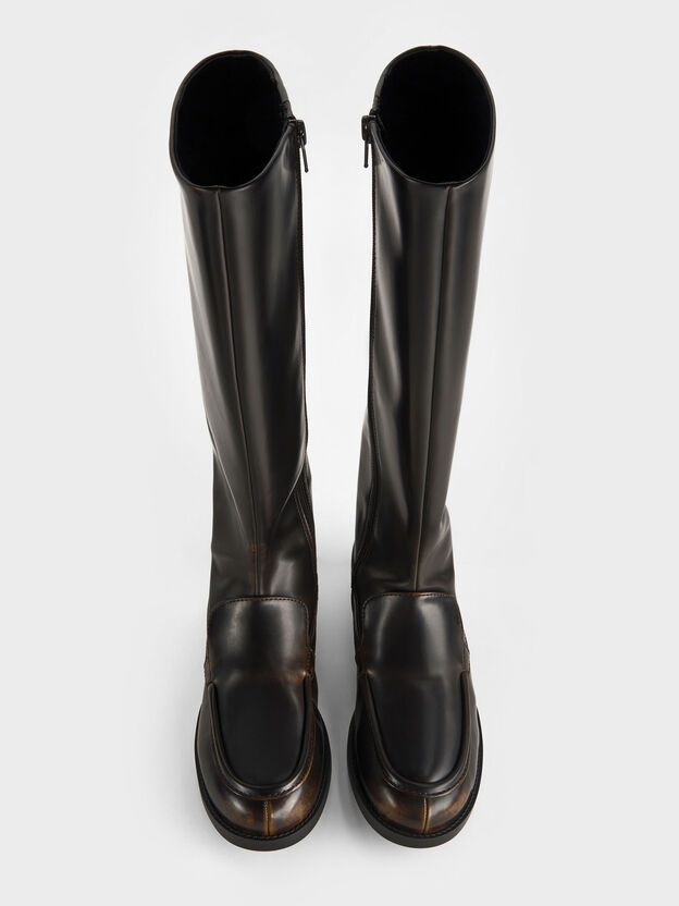 Jagger Knee-High Loafer-Boots, Dark Brown, hi-res