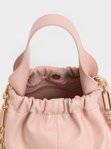 Ally Ruched Slouchy Chain-Handle Bag, Light Pink, hi-res