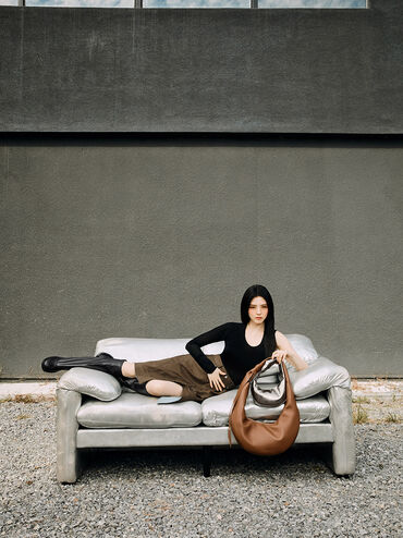 Toni Knotted Crescent Hobo Bag, Chocolate, hi-res