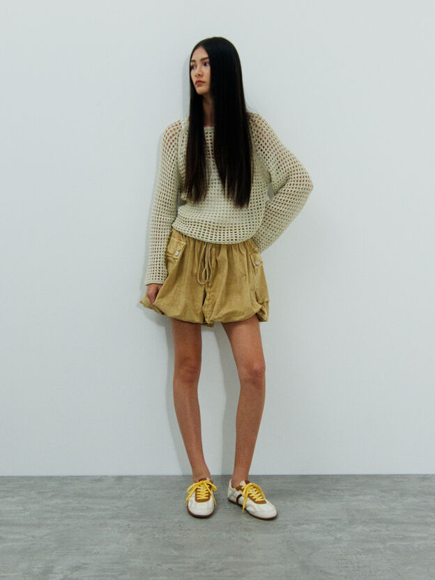 Nylon & Leather Sneakers, Cream, hi-res