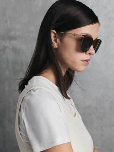 Kris Chain-Detail Sunglasses, Chestnut Brown, hi-res