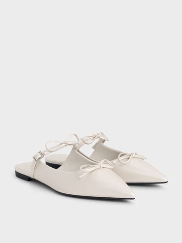 Double-Bow Pointed-Toe Mules, White, hi-res