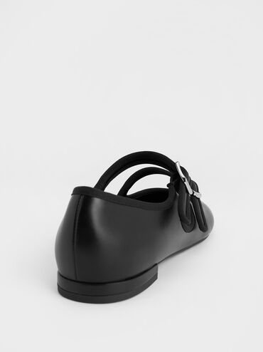 Double-Strap Mary Jane Flats, Black, hi-res