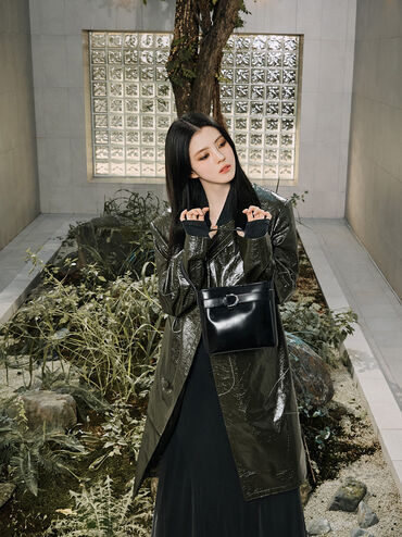 Gabine Leather Belted Bucket Bag, Noir, hi-res