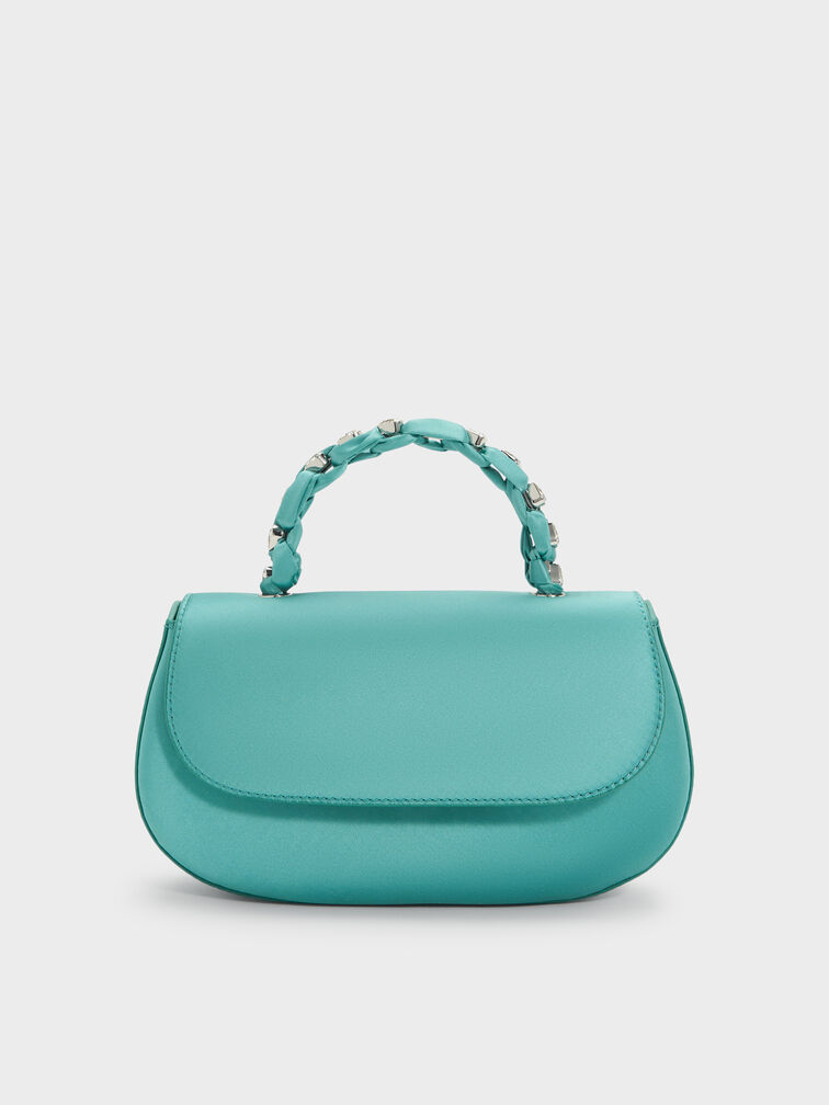 Eilian Satin Braided Top Handle Bag, Teal, hi-res