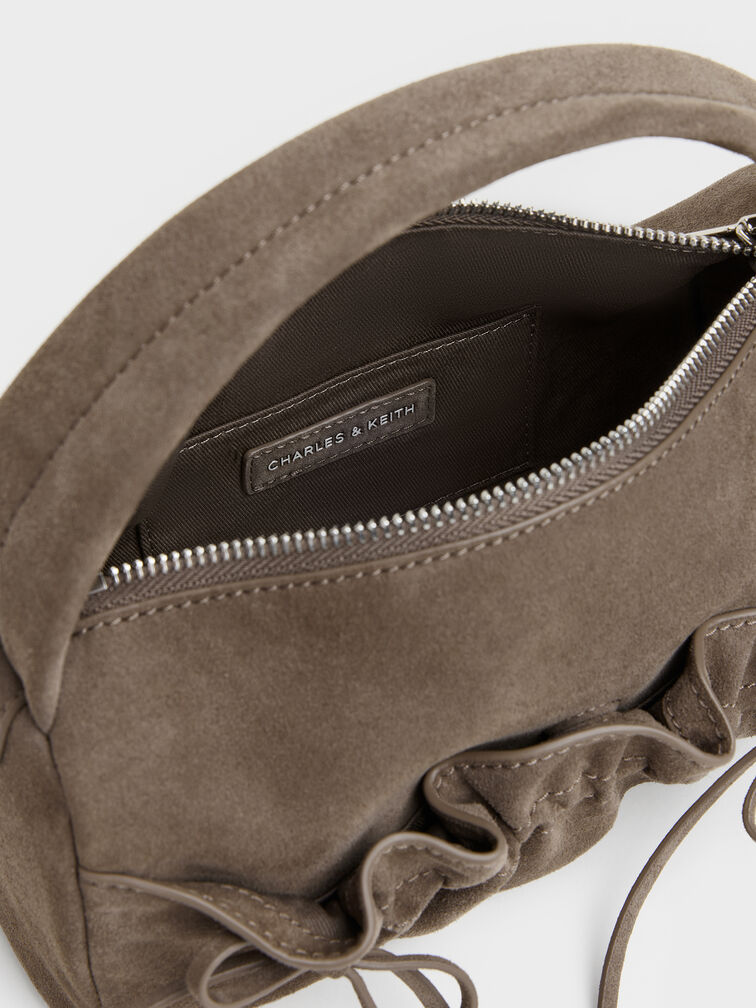 Reese Ruched Bow Top Handle Bag, Stone Grey, hi-res