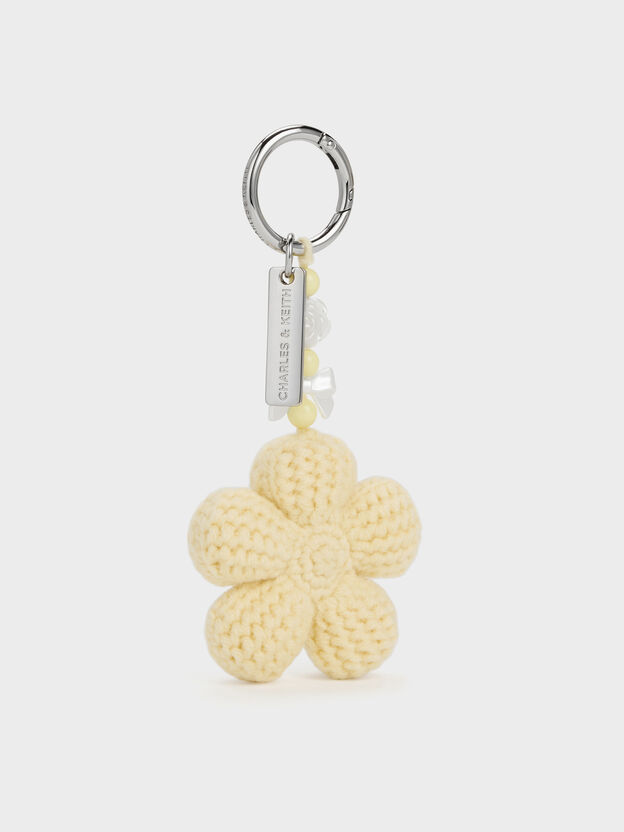 Crochet-Flower Beaded Charm, Butter Yellow, hi-res