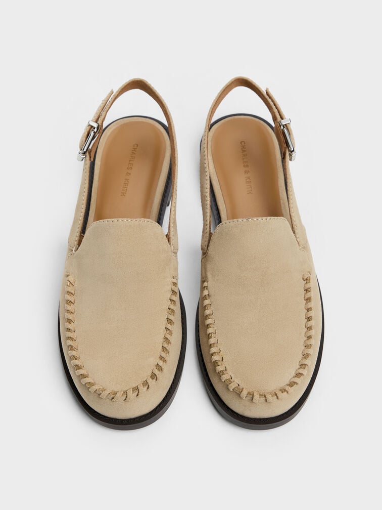 Gale Faux Suede Slingback Loafers, Beige, hi-res