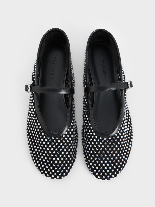 Maggie Mesh Crystal Mary Janes, Black, hi-res