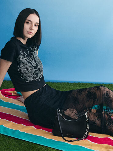 Lane Chain-Link Shoulder Bag, Noir, hi-res