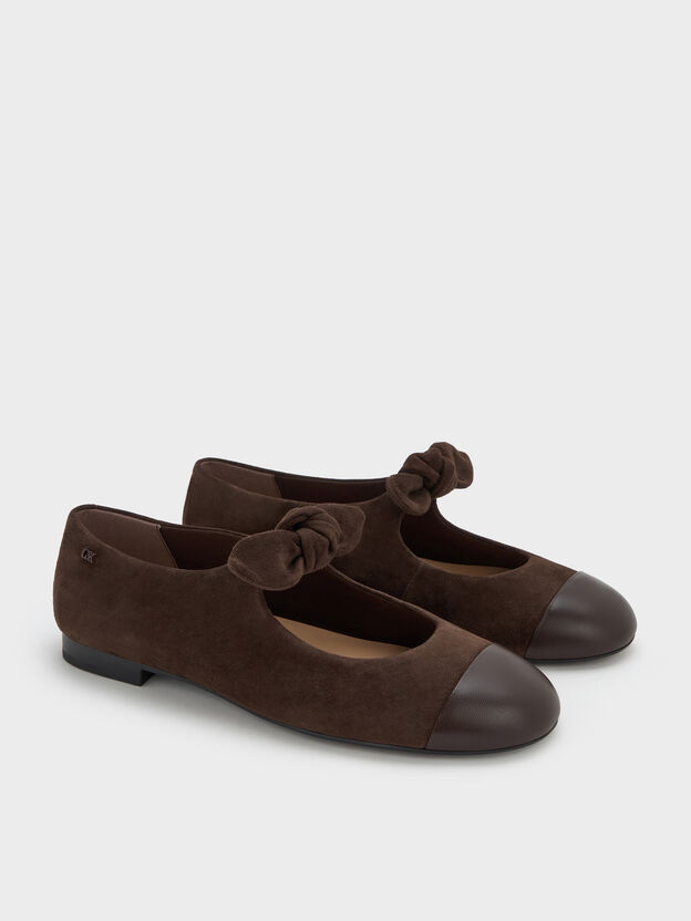 Suede & Leather Mary Janes, Dark Brown Textured, hi-res