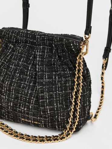 Duo Tweed Chain-Handle Two-Way Backpack, Black Tweed, hi-res