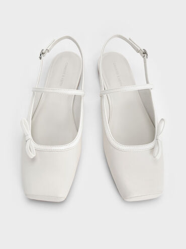 Bow Slingback Mary Jane Flats, White, hi-res