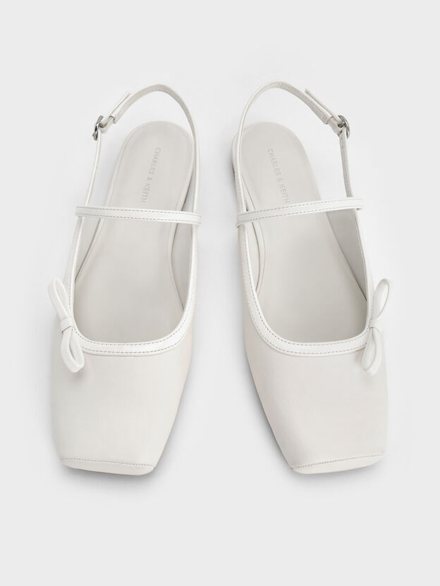 Bow Slingback Mary Jane Flats, White, hi-res