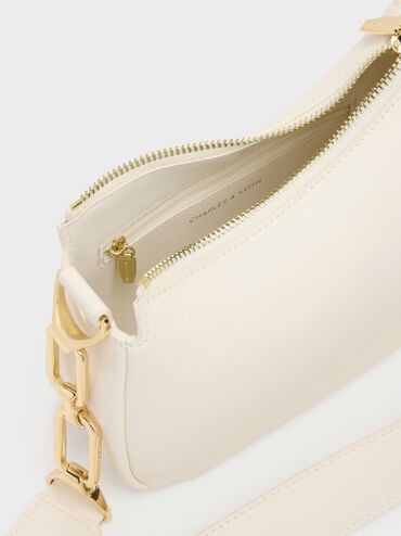 Mini Agatha Chain-Accent Shoulder Bag, Cream, hi-res