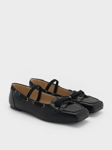 Bow Boat-Shoe Flats, Black, hi-res