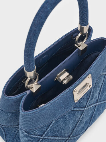 Eleni Denim Quilted Top Handle Bag, Denim Blue, hi-res