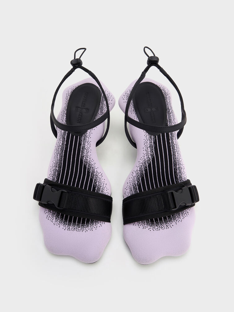Nylon Wave-Edge Sculptural-Heel Sandals, Lilac, hi-res